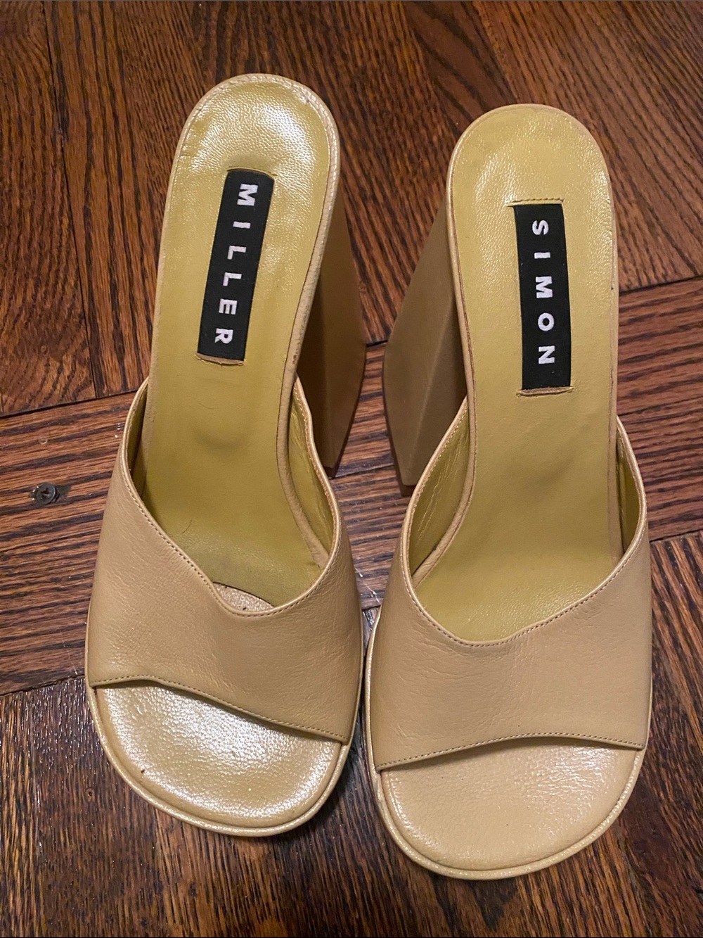 Simon Miller Beige Leather Slide Mules with Block Heel